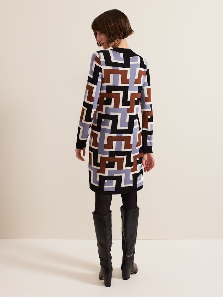 Phase Eight Black Brianna Jacquard Tunic Knitted Dress - Image 2 of 7