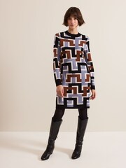 Phase Eight Black Brianna Jacquard Tunic Knitted Dress - Image 3 of 7