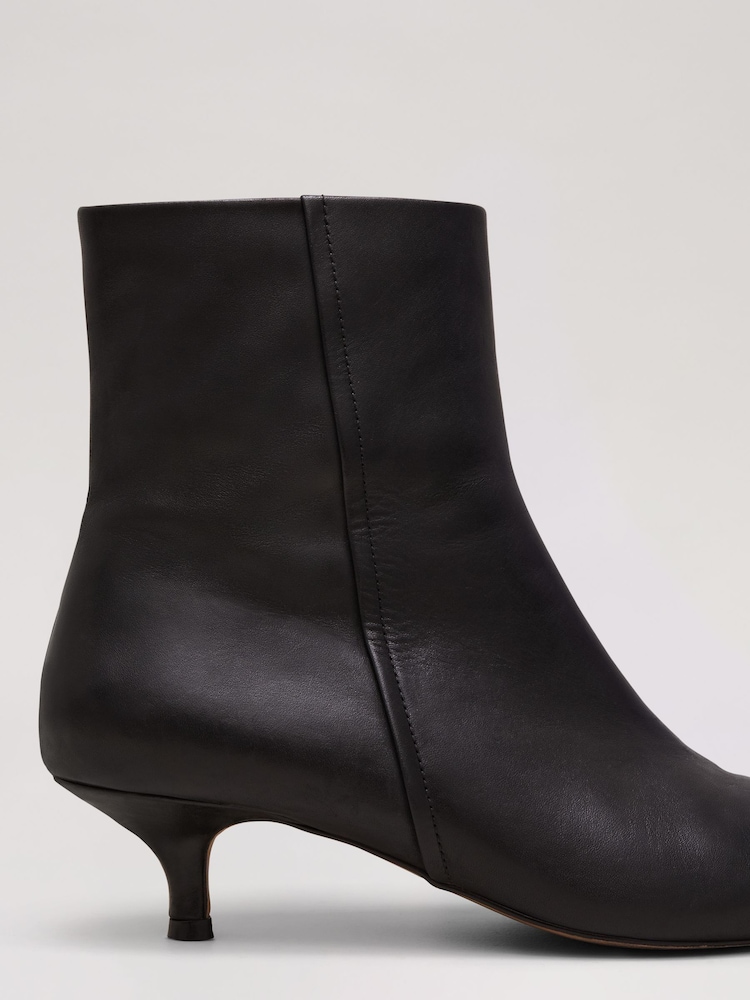 Phase Eight Black Leather Kitten Heel Boots - Image 2 of 7