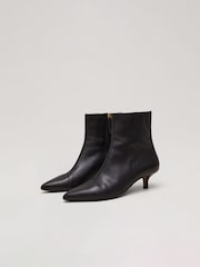 Phase Eight Black Leather Kitten Heel Boots - Image 3 of 7