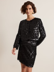 أسود - Phase Eight Dolly Fringe Crop Jacket - صورة 3 من 8