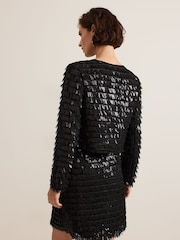 أسود - Phase Eight Dolly Fringe Crop Jacket - صورة 4 من 8