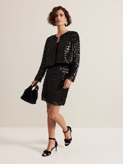 أسود - Phase Eight Dolly Fringe Crop Jacket - صورة 5 من 8