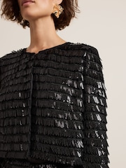 أسود - Phase Eight Dolly Fringe Crop Jacket - صورة 6 من 8