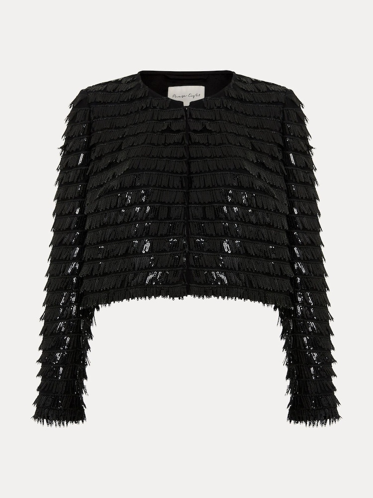 أسود - Phase Eight Dolly Fringe Crop Jacket - صورة 8 من 8