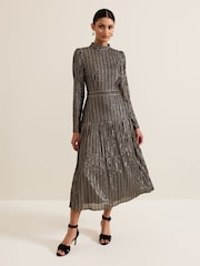 Phase Eight Black Gloria Sequin Stripe Midi Dress - Image 2 of 8