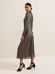 Phase Eight Black Gloria Sequin Stripe Midi Dress - Image 3 of 8