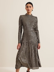 Phase Eight Black Gloria Sequin Stripe Midi Dress - Image 4 of 8