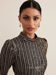 Phase Eight Black Gloria Sequin Stripe Midi Dress - Image 5 of 8