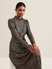 Phase Eight Black Gloria Sequin Stripe Midi Dress - Image 6 of 8
