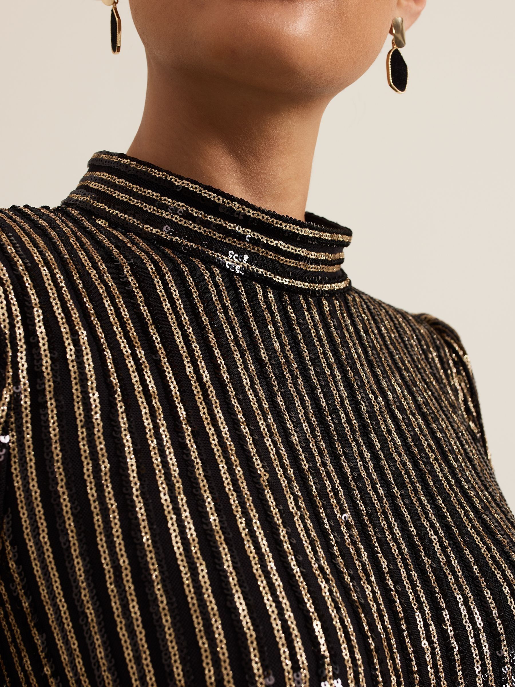 【ストライプ】Phase Eight / gloria スパンコール ミディドレス Gloria Sequin Stripe Midi Dress | Phase Eight ROW |