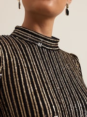 Phase Eight Black Gloria Sequin Stripe Midi Dress - Image 7 of 8
