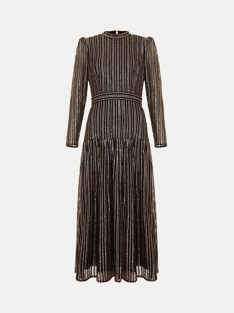 Phase Eight Black Gloria Sequin Stripe Midi Dress - Image 8 of 8