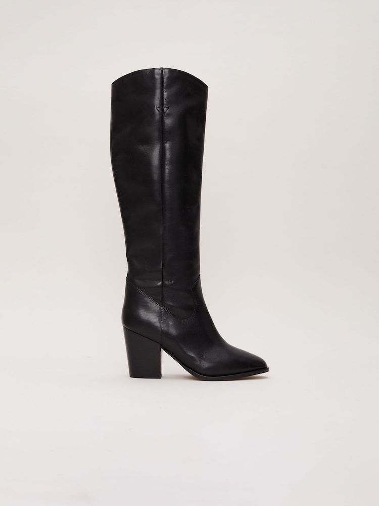 Phase Eight Black Leather Western Knee Boots - Image 1 of 7