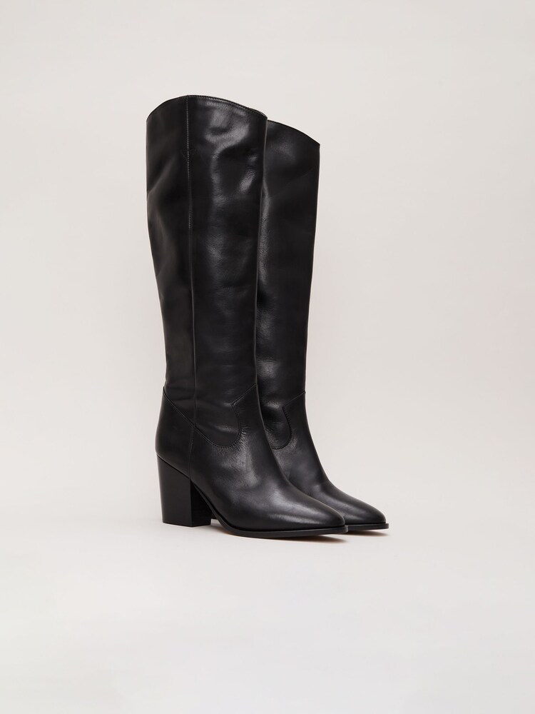 Phase Eight Black Leather Western Knee Boots - Image 2 of 7