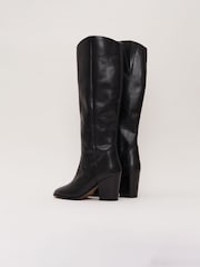 Phase Eight Black Leather Western Knee Boots - Image 3 of 7