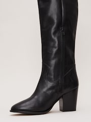 Phase Eight Black Leather Western Knee Boots - Image 4 of 7