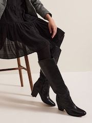 Phase Eight Black Leather Western Knee Boots - Image 6 of 7