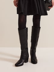 Phase Eight Black Leather Western Knee Boots - Image 7 of 7
