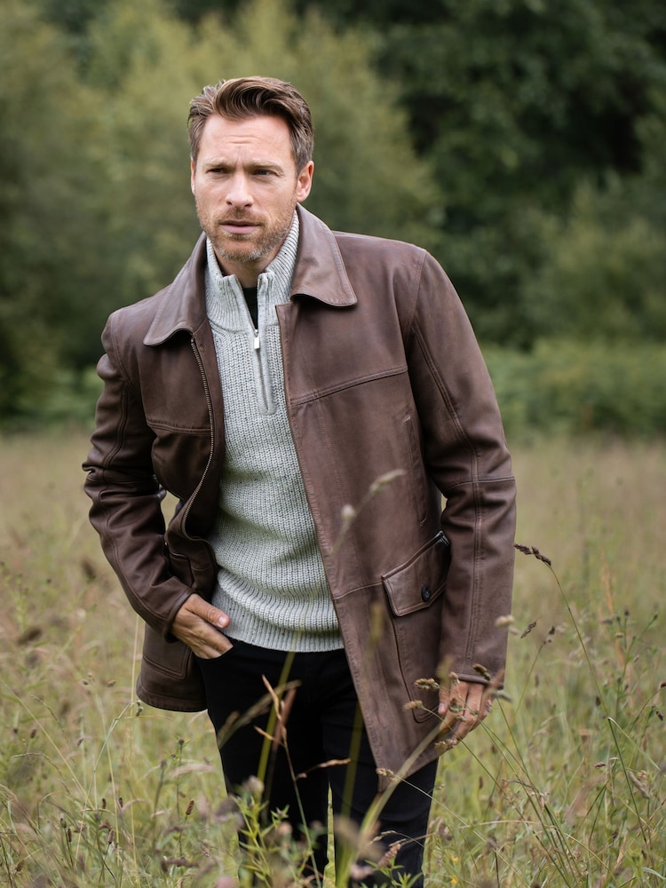 Lakeland Leather Brown Garth Collared Coat - Image 1 of 6