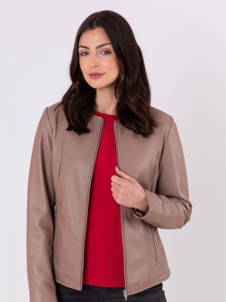 Lakeland Leather Taupe Crosby Collarless Leather Jacket - Image 1 of 6