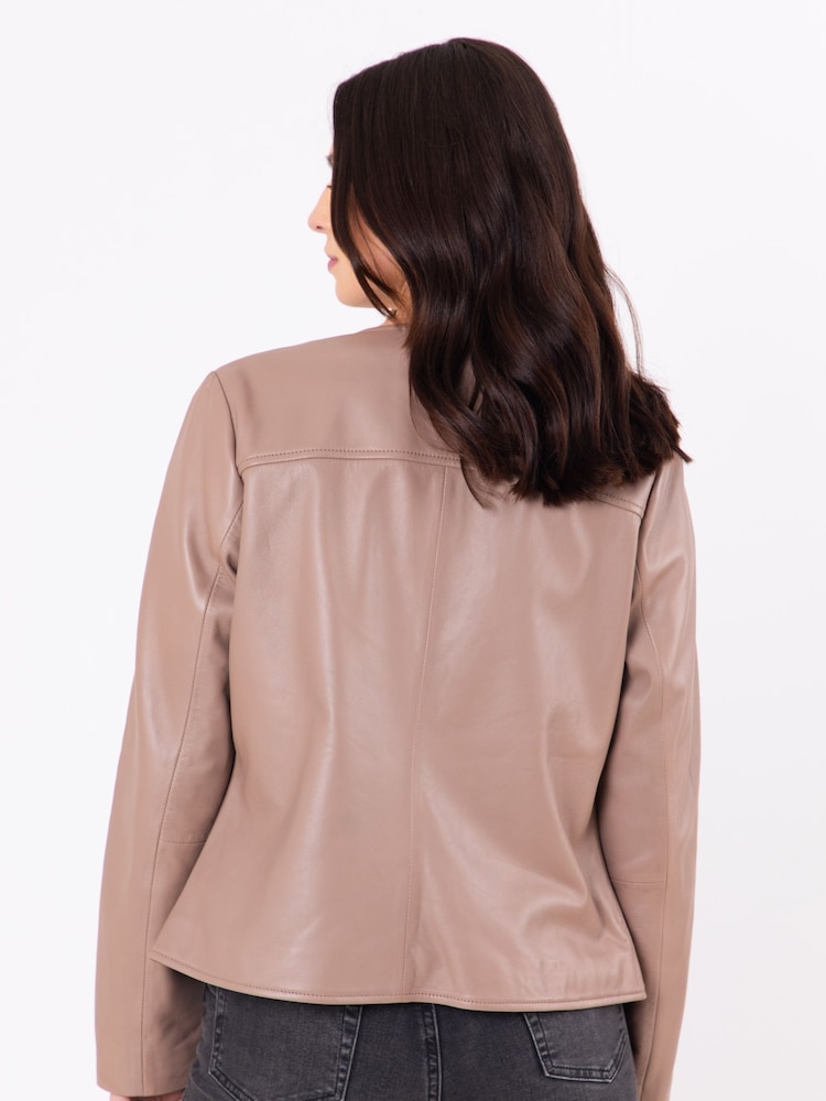 Lakeland Leather Taupe Crosby Collarless Leather Jacket - Image 2 of 6