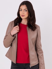 Lakeland Leather Taupe Crosby Collarless Leather Jacket - Image 4 of 6