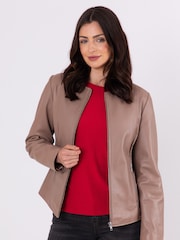 Lakeland Leather Taupe Crosby Collarless Leather Jacket - Image 5 of 6