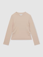 Reiss Tan Trina 9-13 yrs Cotton Blend Ruched T-Shirt - Image 2 of 4
