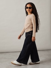 Reiss Tan Trina 9-13 yrs Cotton Blend Ruched T-Shirt - Image 3 of 4