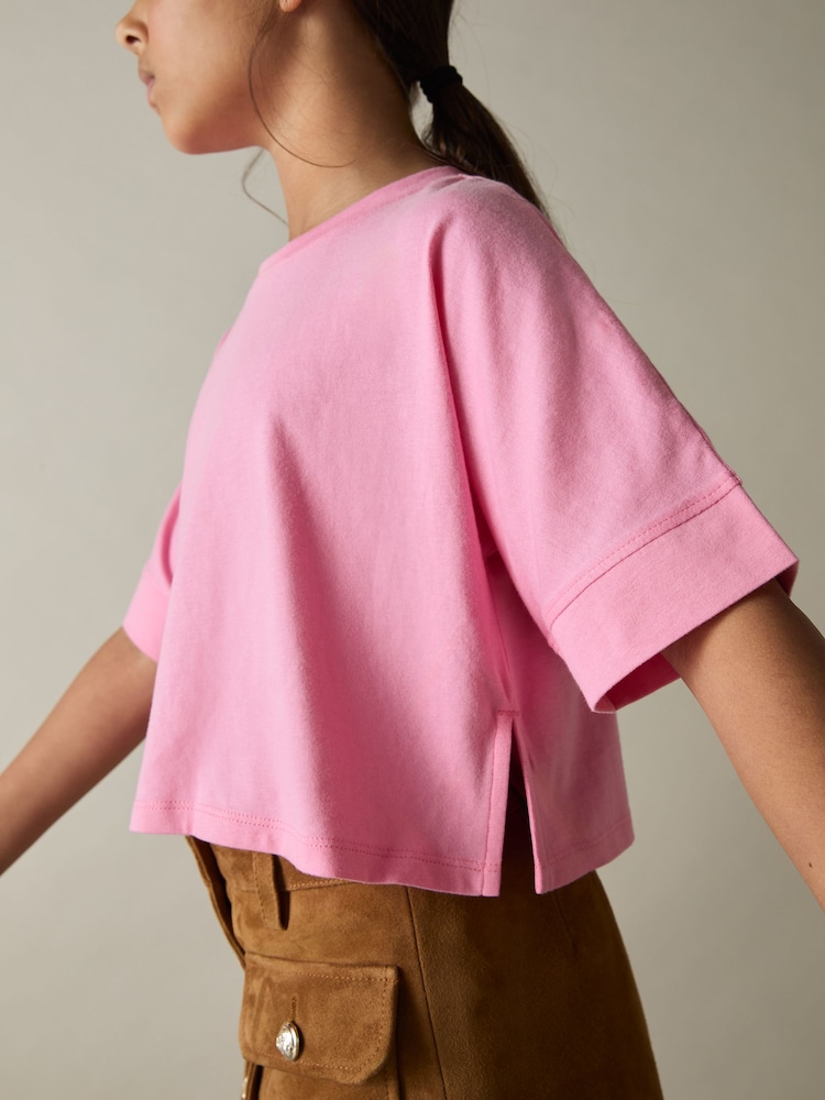 Reiss Bright Pink Lois 9-13 yrs Cotton Oversized Short-Sleeve T-Shirt - Image 1 of 4