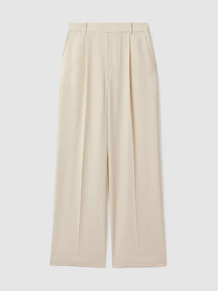 Reiss Cream Eden Elasticated-Waist Wide-Leg Twill Trousers - Image 2 of 6