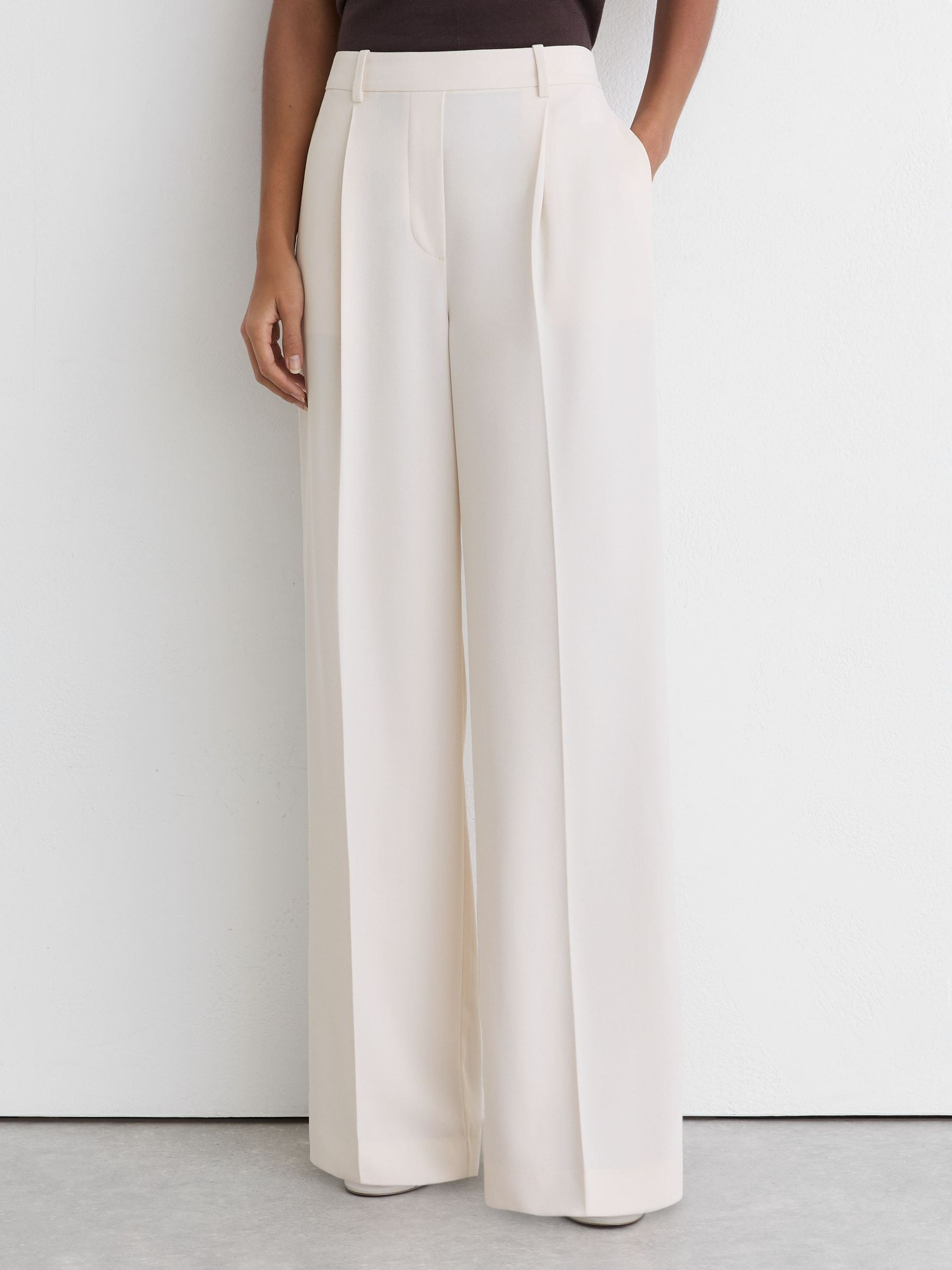 Buy Reiss Cream Eden Elasticated-Waist Wide-Leg Twill Trousers
