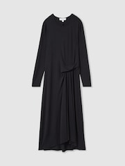 Reiss Navy Ivy Jersey Draped Midi Dress - Image 2 of 6