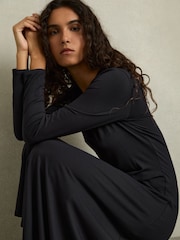 Reiss Navy Ivy Jersey Draped Midi Dress - Image 3 of 6
