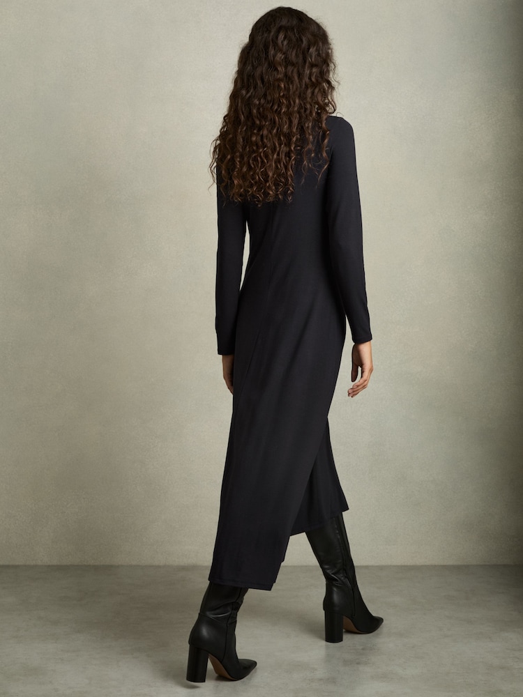 knee length dresses for ladies Eitan Long Sleeve Ruched Draped Midi Dress – Mew Mews