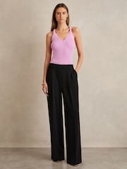 Reiss Black Eden Elasticated-Waist Wide-Leg Twill Trousers - Image 1 of 6
