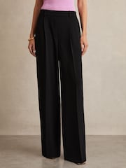Reiss Black Eden Elasticated-Waist Wide-Leg Twill Trousers - Image 3 of 6