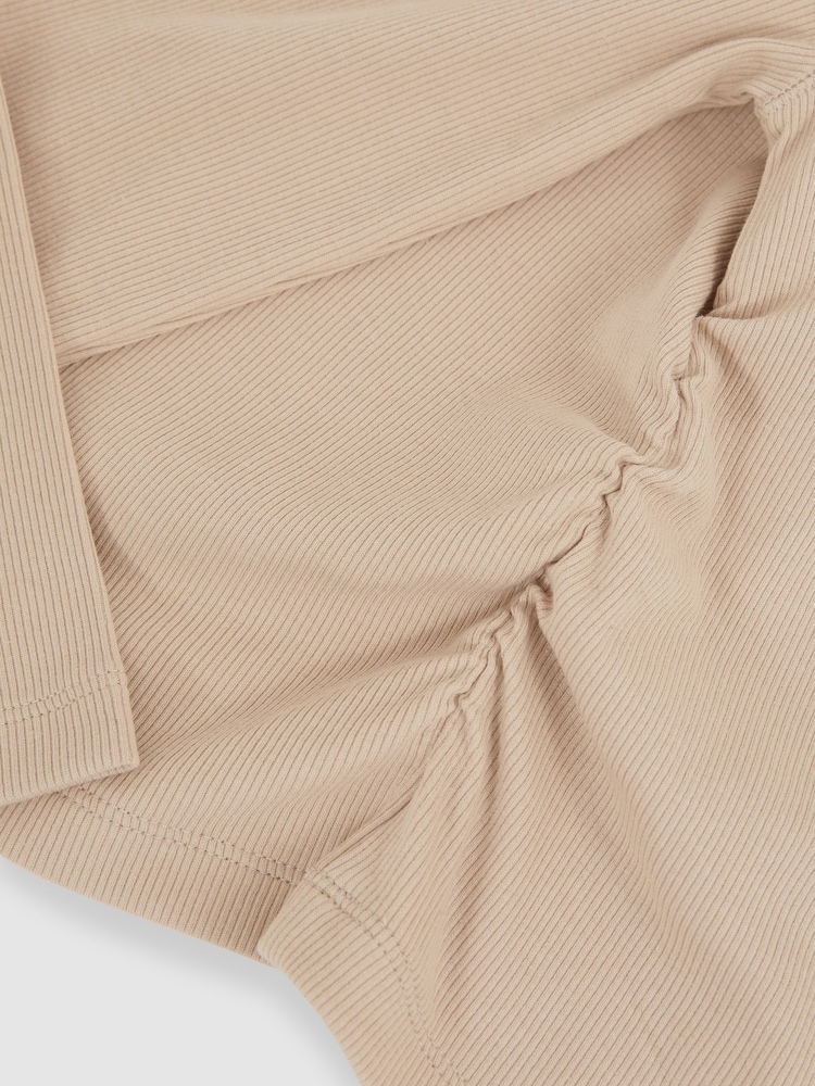 Reiss Tan Trina Cotton-Jersey Ruched Long-Sleeve T-Shirt - Image 4 of 4