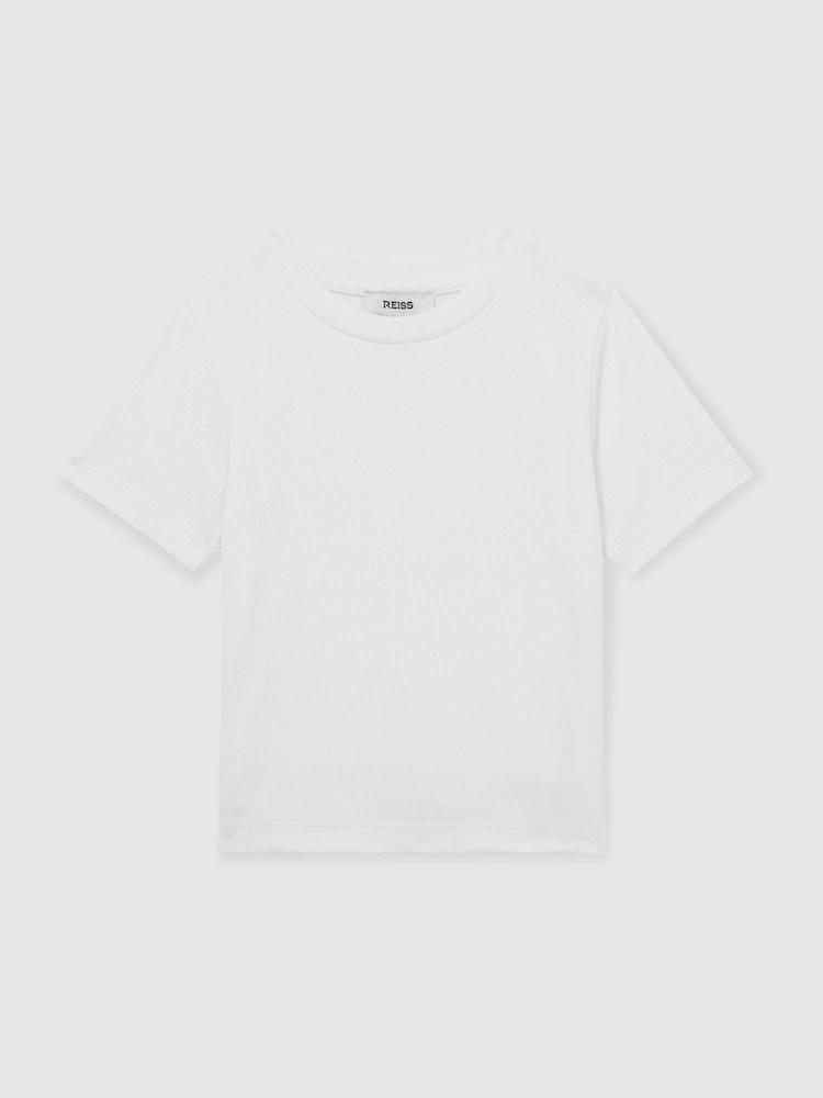 Reiss Ivory Victoria 4-9 yrs Cotton-Jersey Ribbed Short-Sleeve T-Shirt - Image 2 of 4