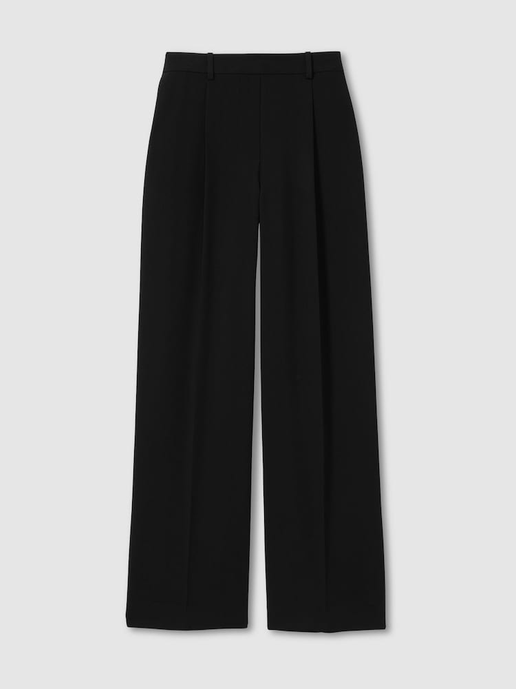 Reiss Black Eden Petite Elasticated-Waist Wide-Leg Twill Trousers - Image 2 of 7