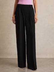 Reiss Black Eden Petite Elasticated-Waist Wide-Leg Twill Trousers - Image 3 of 7
