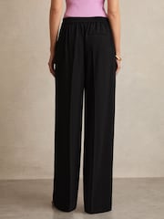 Reiss Black Eden Petite Elasticated-Waist Wide-Leg Twill Trousers - Image 5 of 7
