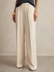 Reiss Cream Eden Petite Elasticated-Waist Wide-Leg Twill Trousers - Image 3 of 7