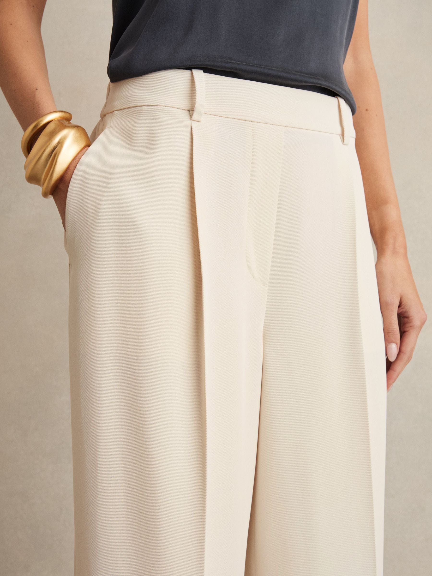 Buy Reiss Cream Eden Petite Elasticated-Waist Wide-Leg Twill