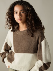 Reiss Brown Amie 9-13 yrs Colourblock-Intarsia Jumper with Wool and Alpaca - Image 1 of 4