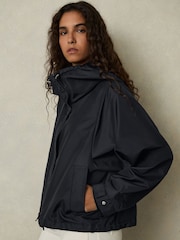 Reiss Navy Rhea Technical Water-Repellent Hooded Jacket - Image 1 of 6