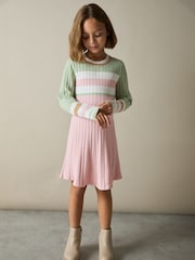 Reiss Pink Polly 4-9 yrs Colour-Block Rib-Knit Skater Dress - Image 1 of 4