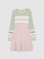 Reiss Pink Polly 4-9 yrs Colour-Block Rib-Knit Skater Dress - Image 2 of 4