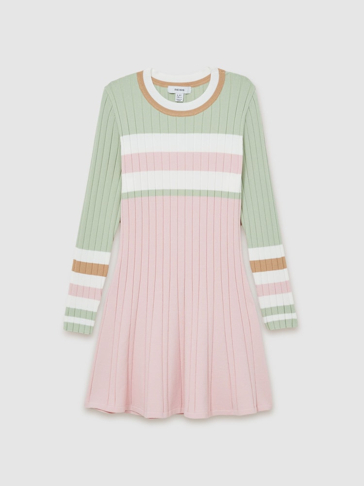 Reiss Pink Polly 4-9 yrs Colour-Block Rib-Knit Skater Dress - Image 2 of 4